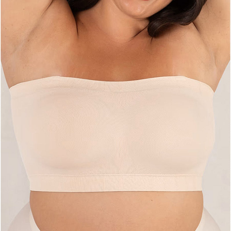 Nude bandeau bra, front close-up on the top edge — Shelliy Minimalist