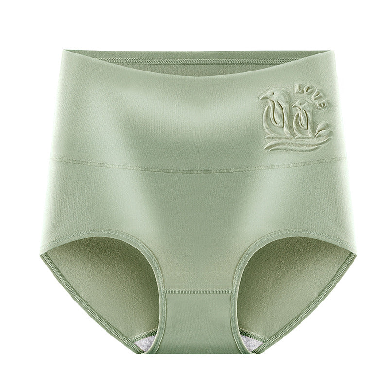 Green Printed Shelliy Cotton Brief Embossed Front — Mid-Rise