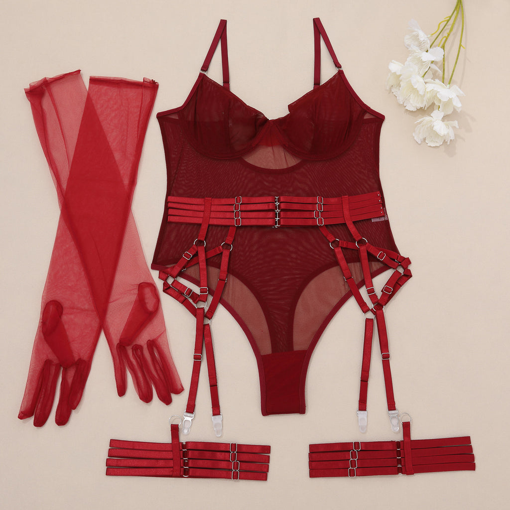 Shelliy Midnight Luxe Mesh Garter Bodysuit