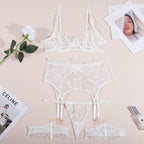 Shelliy French Embroidered 4-Piece Garter Thong Set