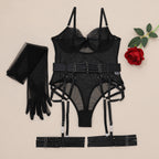 Shelliy Midnight Luxe Mesh Garter Bodysuit