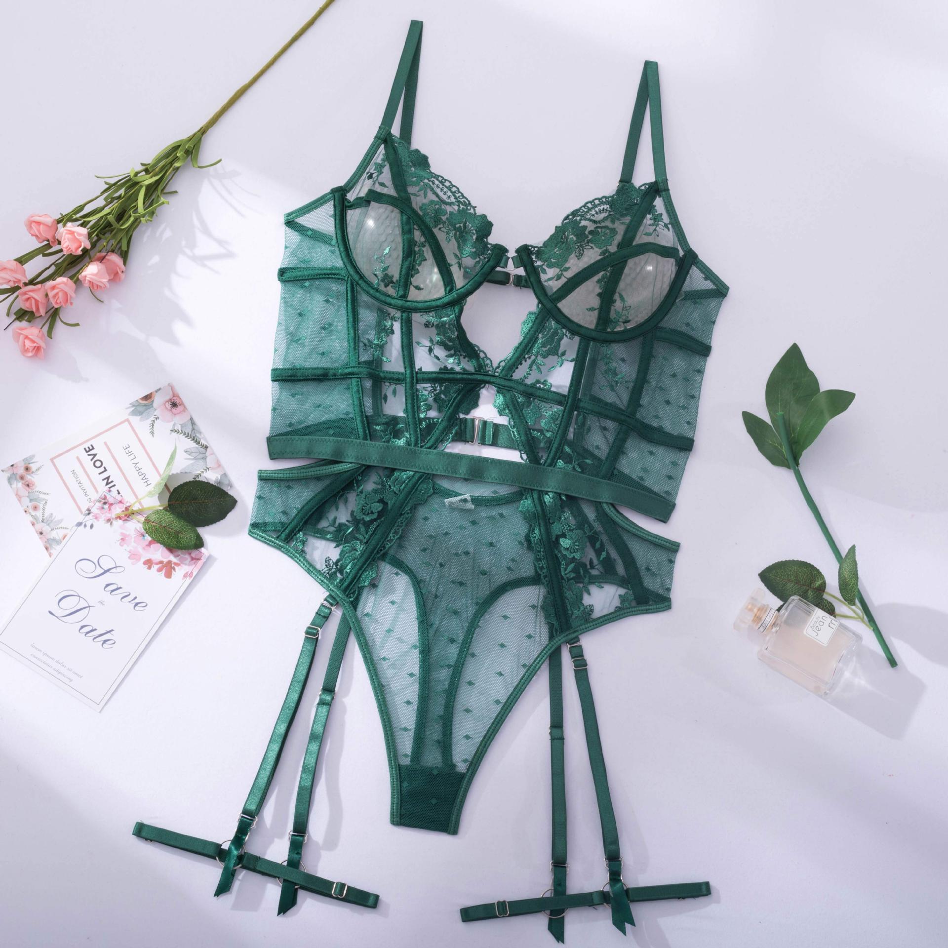 Shelliy Midnight Luxe Embroidered Garter Bodysuit