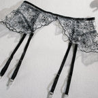 Shelliy Monochrome Floral-Embroidered Sheer 3-Piece Lingerie Set