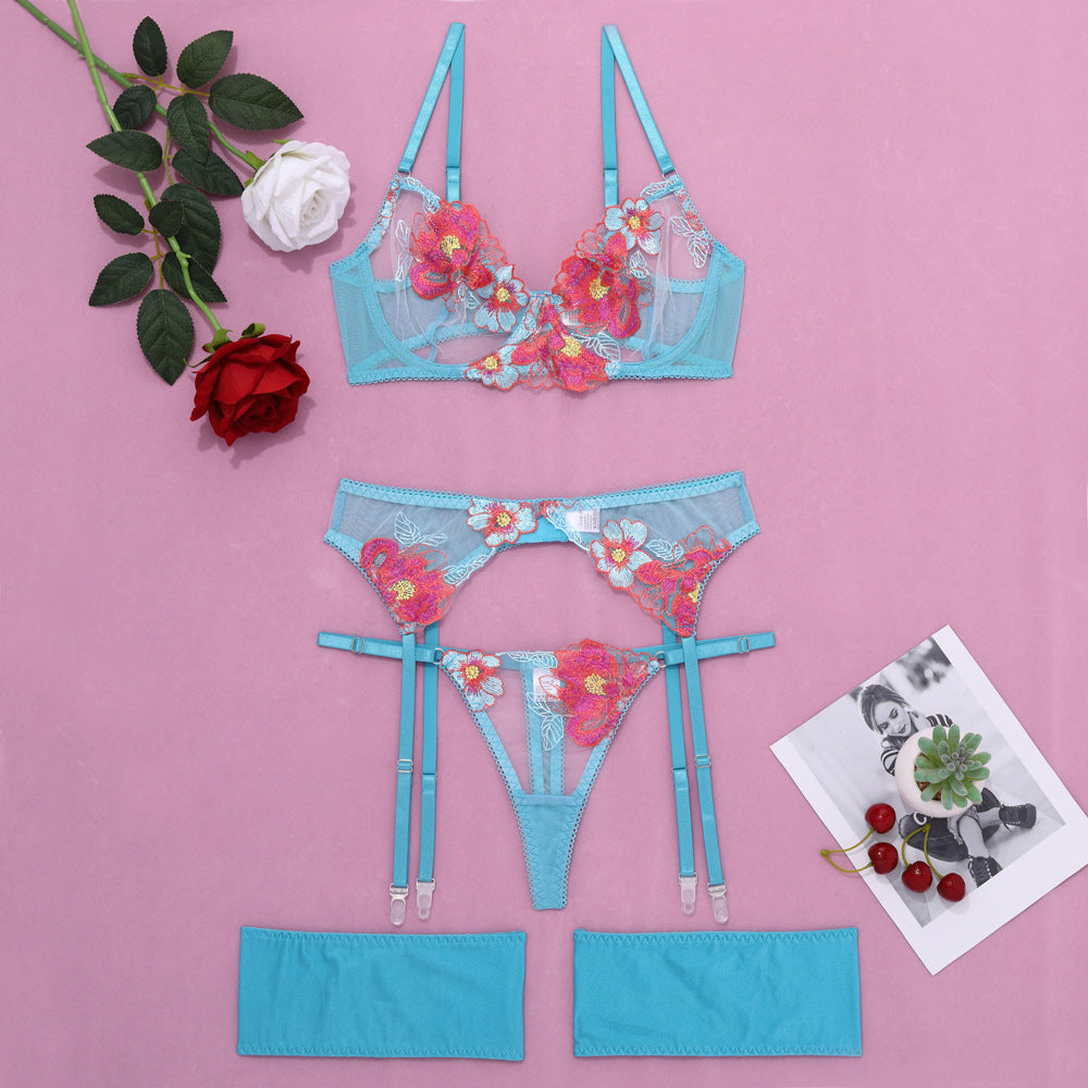 Sky Blue Romantic Embroidered Garter 2-Piece Set — Shelliy Official