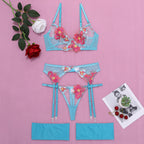 Sky Blue Romantic Embroidered Garter 2-Piece Set — Shelliy Official