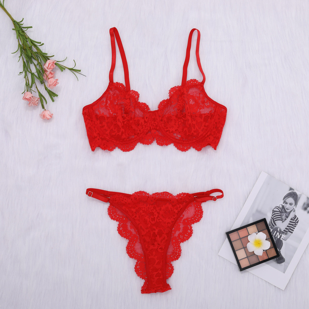 Red French Wired Lace 2-Piece Set — Shelliy Official
