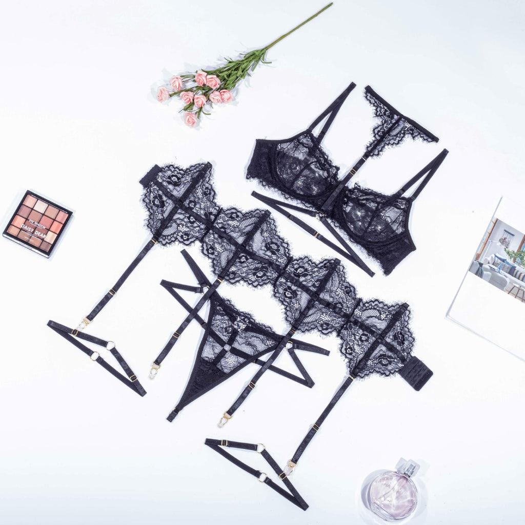 Shelliy Midnight Luxe Lash-Lace Garter 5-Piece Set