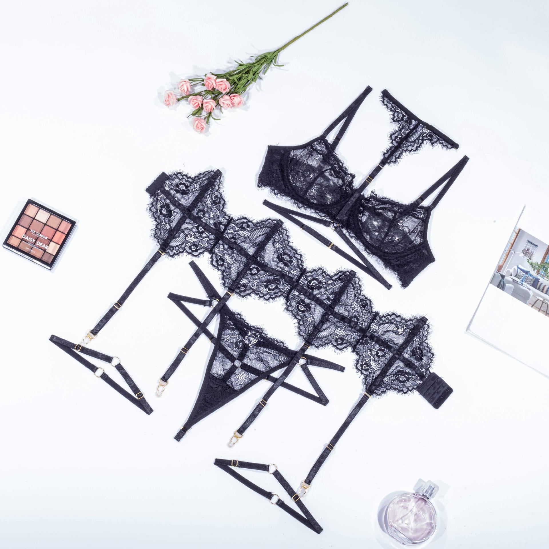 Shelliy Midnight Luxe Lash-Lace Garter 5-Piece Set