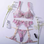 Shelliy Coquette Embroidered Sheer Balconette Garter Set
