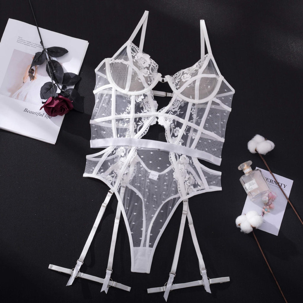 Shelliy Midnight Luxe Embroidered Garter Bodysuit