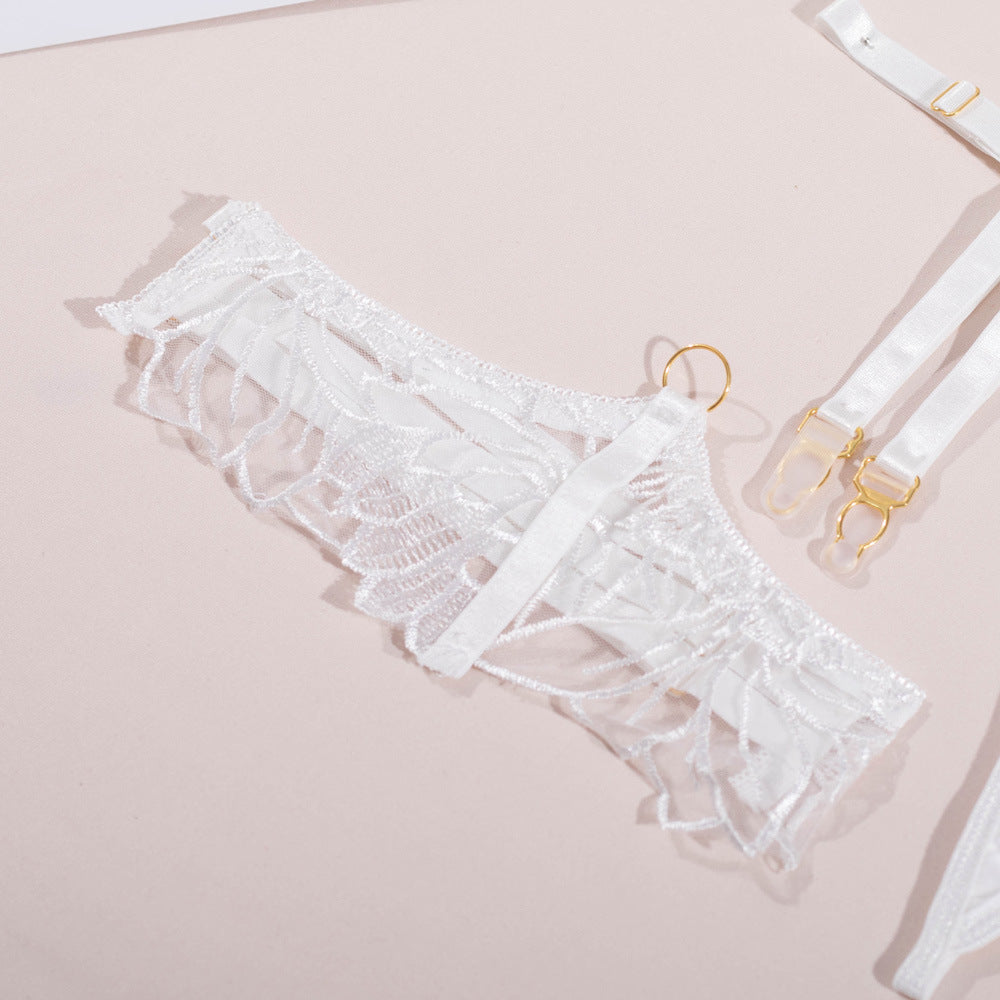 Shelliy French Embroidered 4-Piece Garter Thong Set