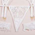 Shelliy French Embroidered 4-Piece Garter Thong Set