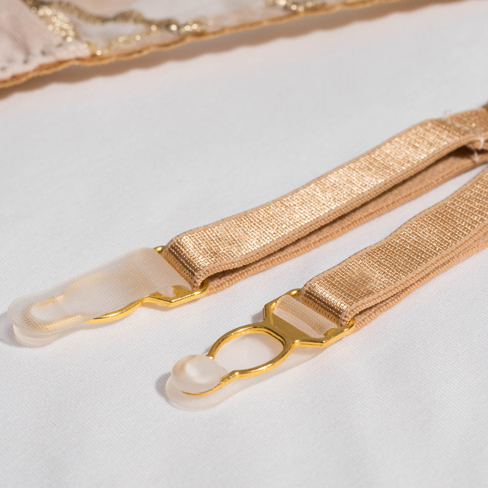 Shelliy French Embroidered Sheer Garter Thong Set