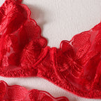 Shelliy Coquette Embroidered Ruffle 3-Piece Garter & Thong Set
