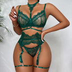 Emerald Midnight Luxe Lash-Lace Garter 5-Piece Set — Shelliy Official