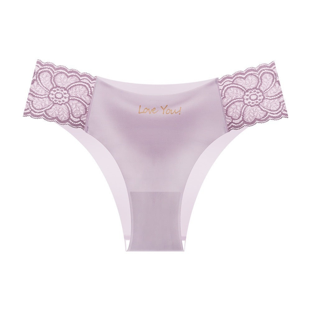 Shelliy Lace-Trim Ice-Silk Brief - Purple