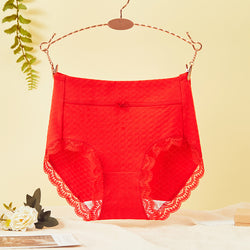 Shelliy Jacquard Cotton Brief Red front on hanger — Cotton-Gusset
