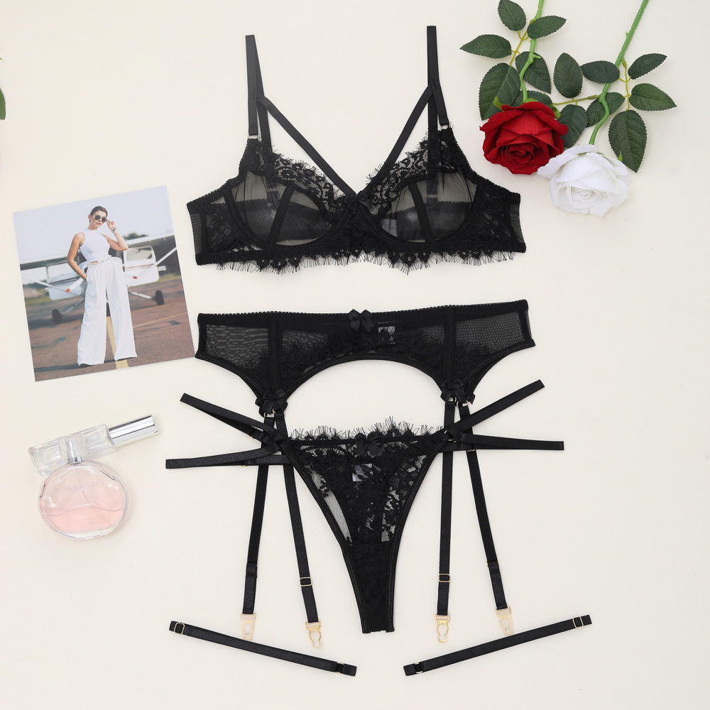 Black French Sheer Lash-Lace 2-Piece Set — Shelliy Official