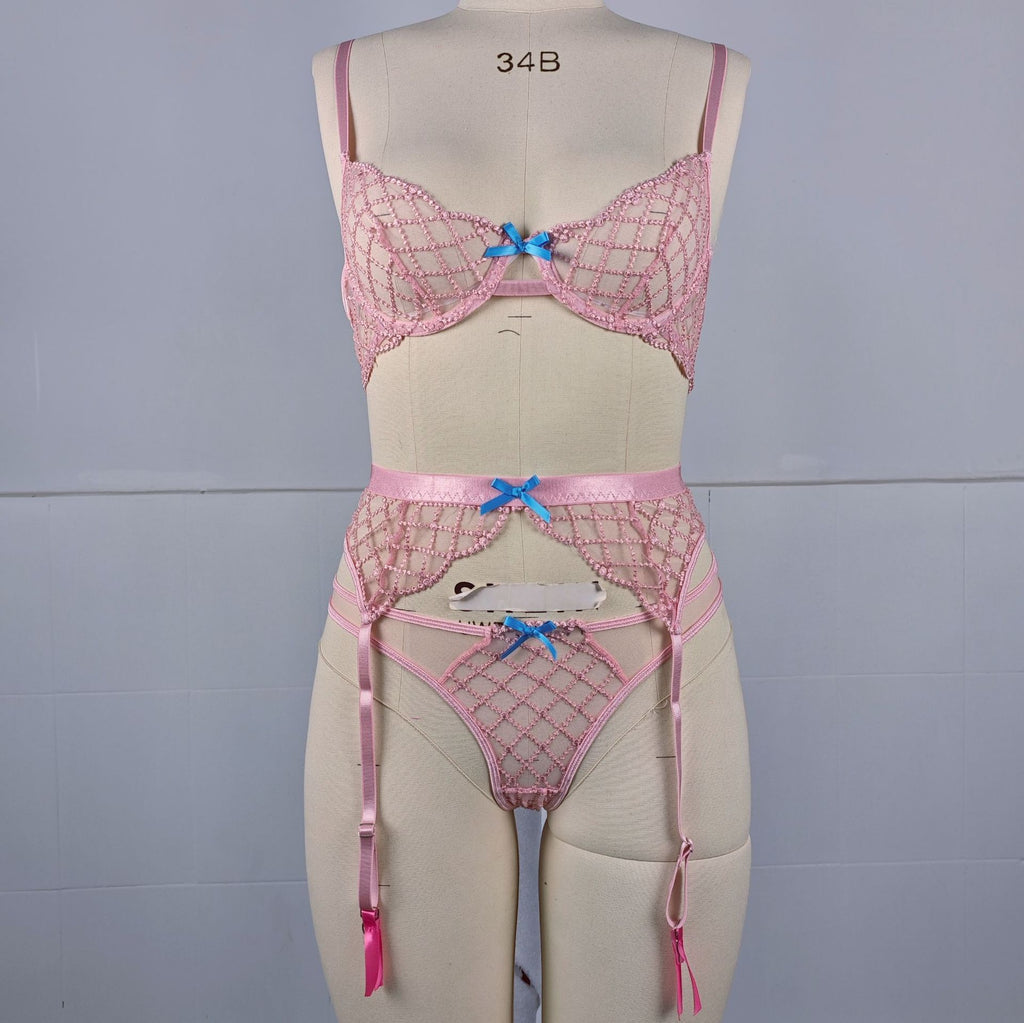 Shelliy 'Midnight Floral' Embroidered Mesh Bralette & Brief Set