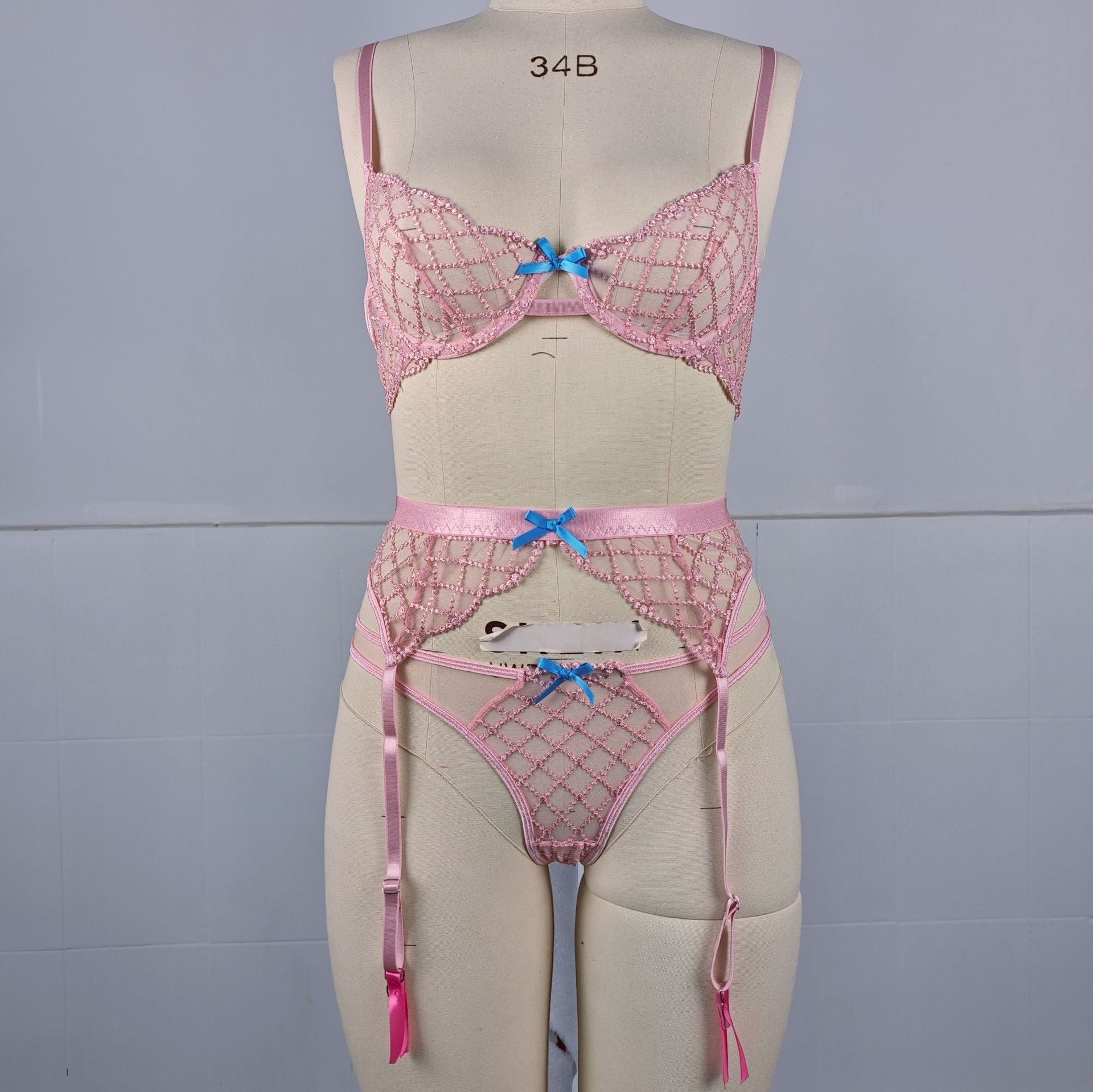 Shelliy 'Midnight Floral' Embroidered Mesh Bralette & Brief Set