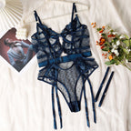 Shelliy Midnight Luxe Embroidered Garter Bodysuit