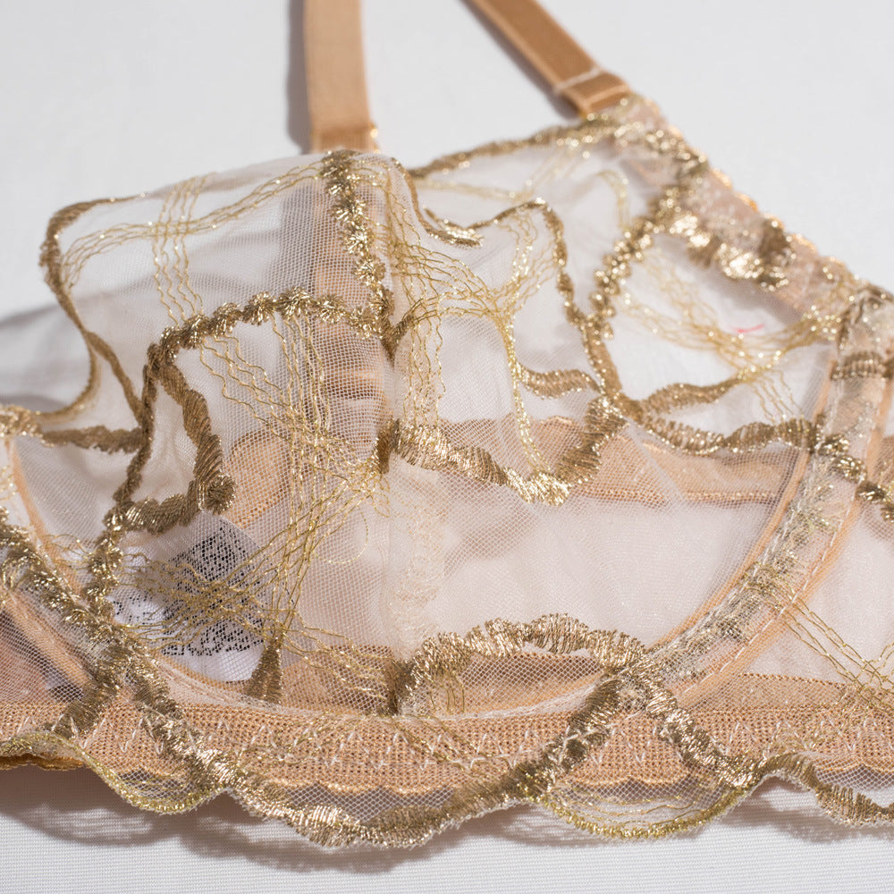 Shelliy French Embroidered Sheer Garter Thong Set