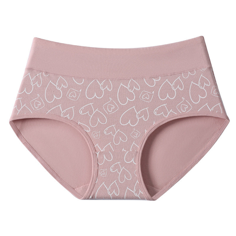 White Hearts on Pink Shelliy Coquette Printed High-Waist Cotton Brief Front flat lay — Printed