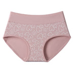 White Hearts on Pink Shelliy Coquette Printed High-Waist Cotton Brief Front flat lay — Printed