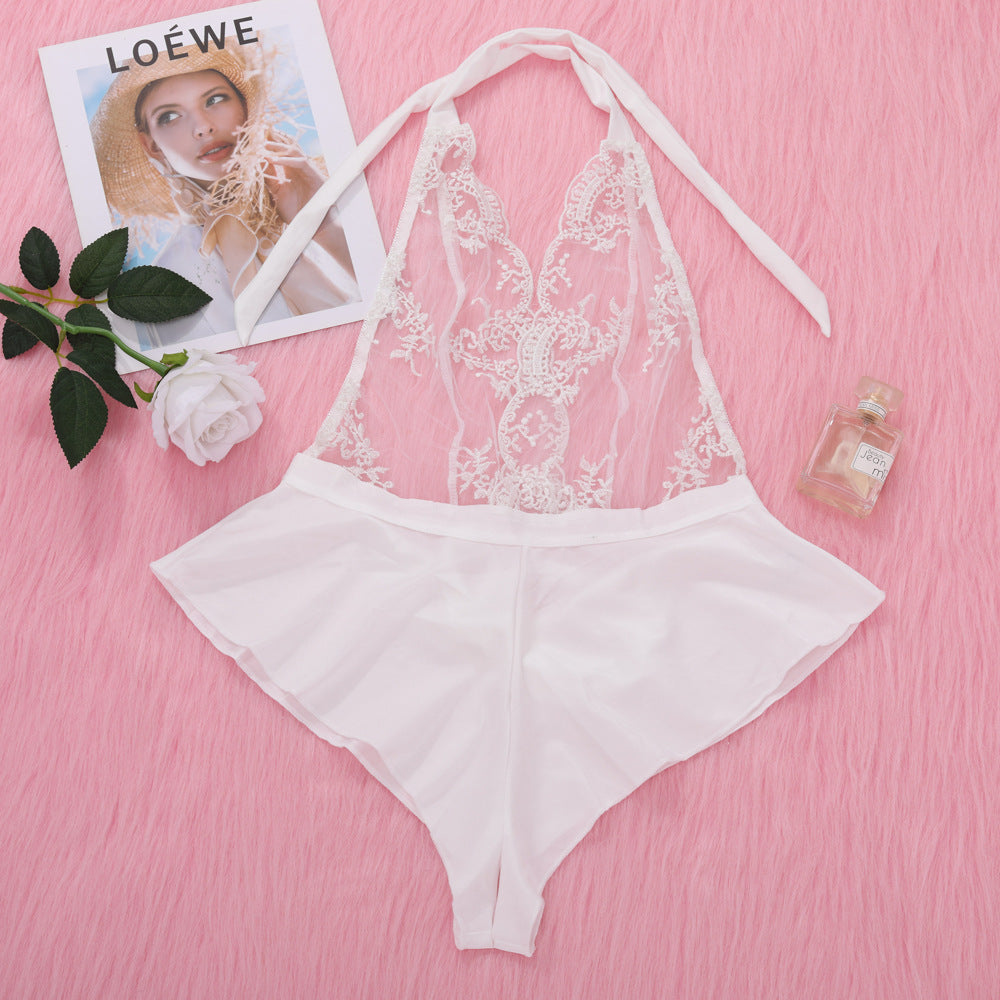 Shelliy Midnight Luxe Embroidered Lace-Up Bodysuit