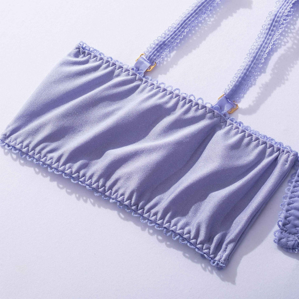 Shelliy Luxe Embroidered Mesh 3-Piece Garter Thong Set