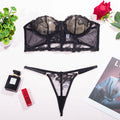 Shelliy Midnight Luxe Embroidered Sheer Bandeau Set Black