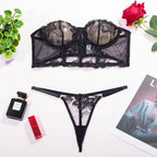 Shelliy Midnight Luxe Embroidered Sheer Bandeau Set Black