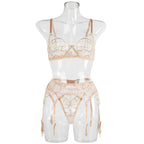 Shelliy French Embroidered Sheer Garter Thong Set Detail Close-Up — Shelliy Official