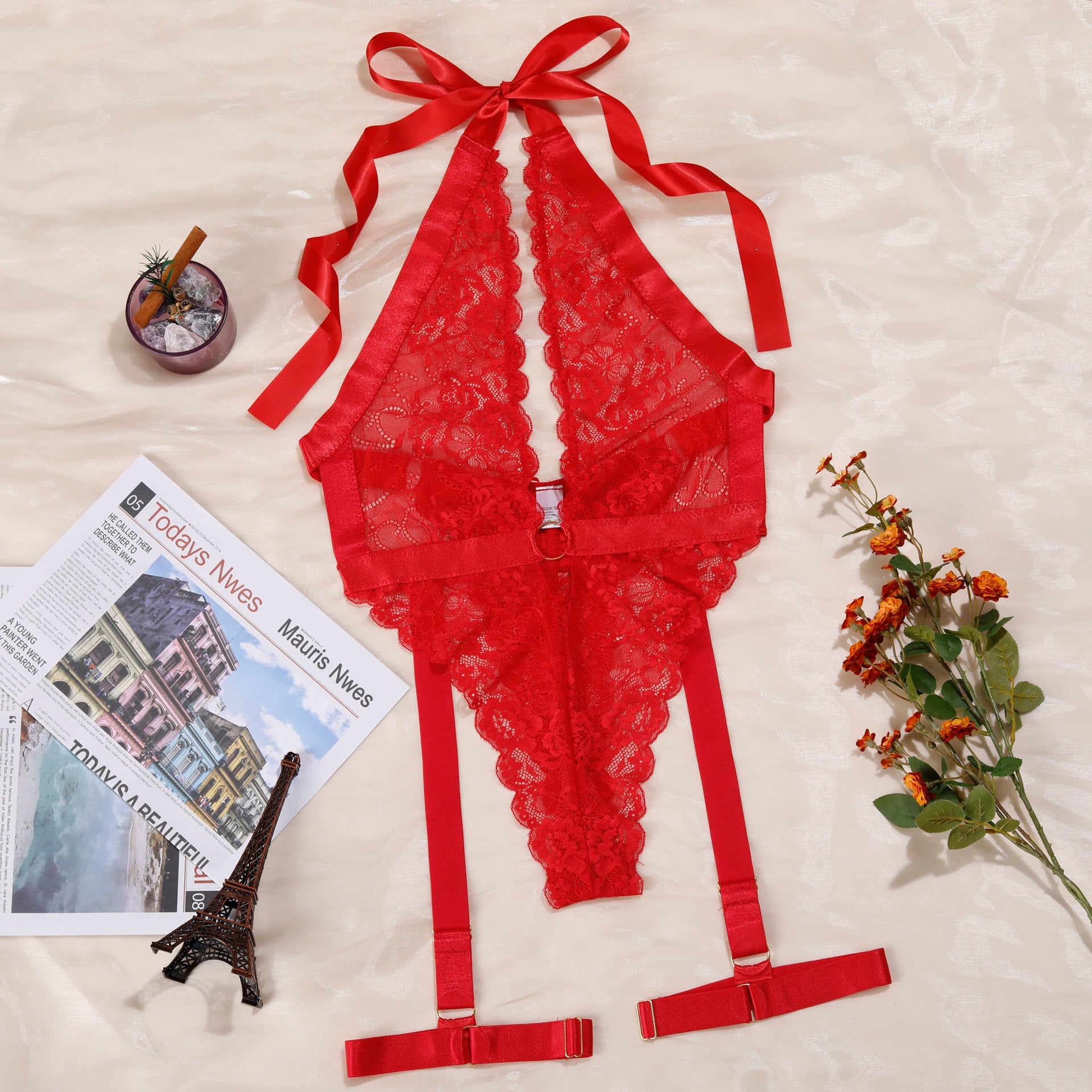 Shelliy Midnight Luxe Lace Suspender Bodysuit