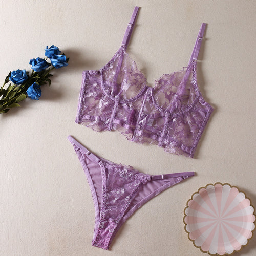 Lavender Shelliy Bridal Lavender Lace Longline Sheer 2-Piece Set — Shelliy Official