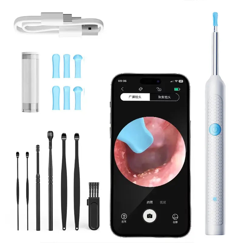 Ear Wax Removal - Earwax Remover Tool with 8 Pcs Ear Set - Ear Canal Cleaner with 1080P Camera - FSA HSA Eligible - Ear Cleaning Kit with 6 Ear Spoon - Ear Camera for iOS & Android