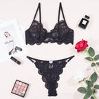 Shelliy French Wired Lace 2-Piece Set Black