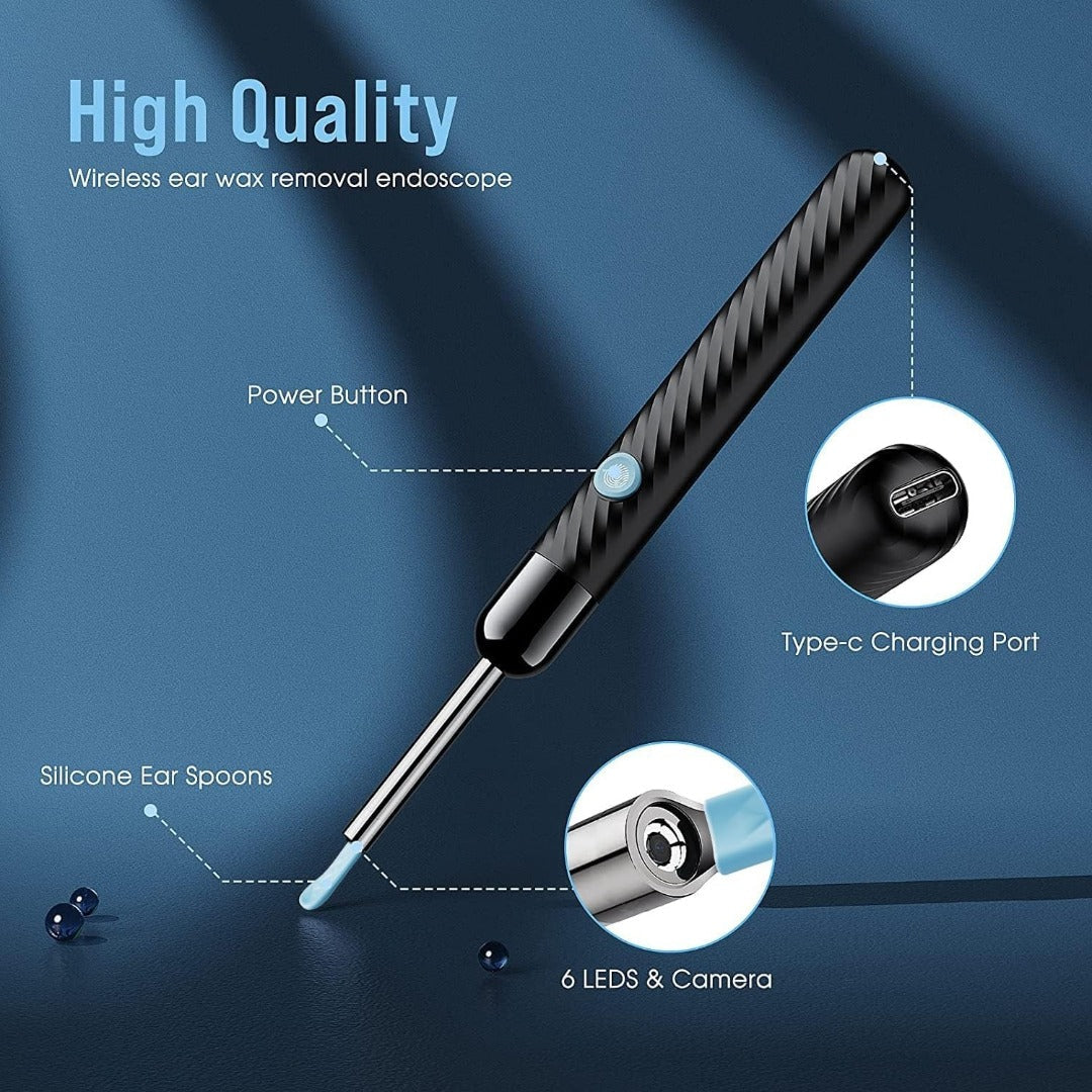 Carsine Ear Wax Removal - Earwax Remover Tool with 8 Pcs Ear Set - Ear Canal Cleaner with 1080P Camera - FSA HSA Eligible - Ear Cleaning Kit with 6 Ear Spoon - Ear Camera for iOS & Android Black