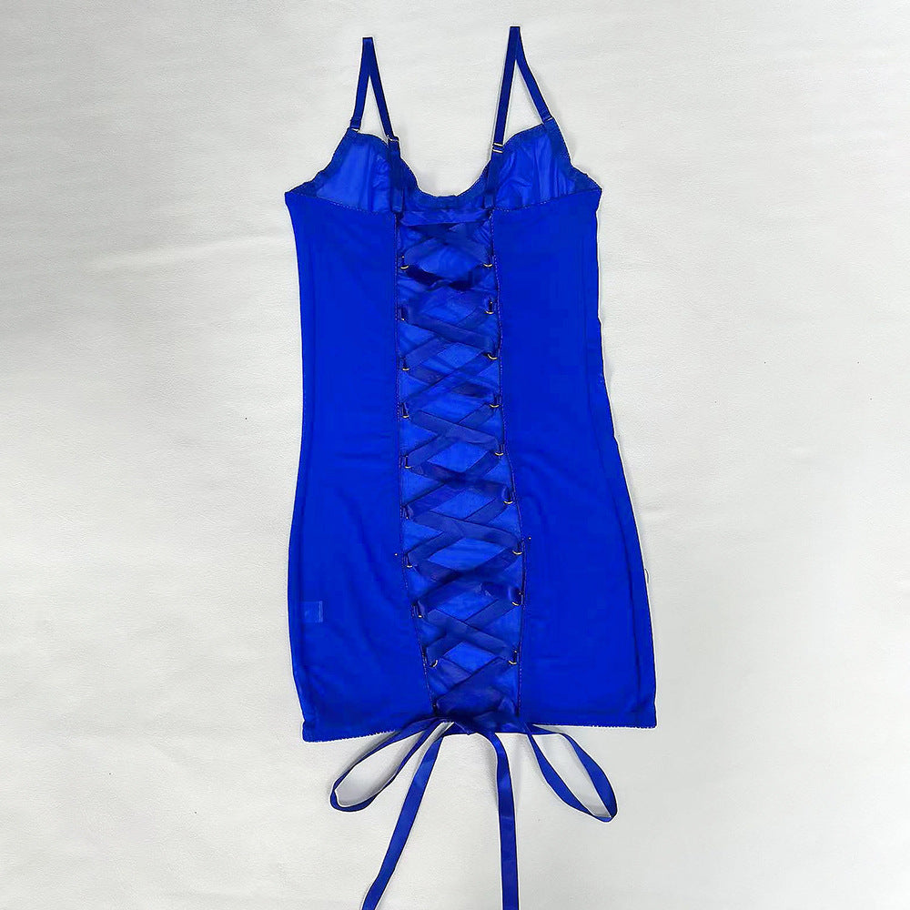 Shelliy Sheer Mesh Bodysuit - Blue