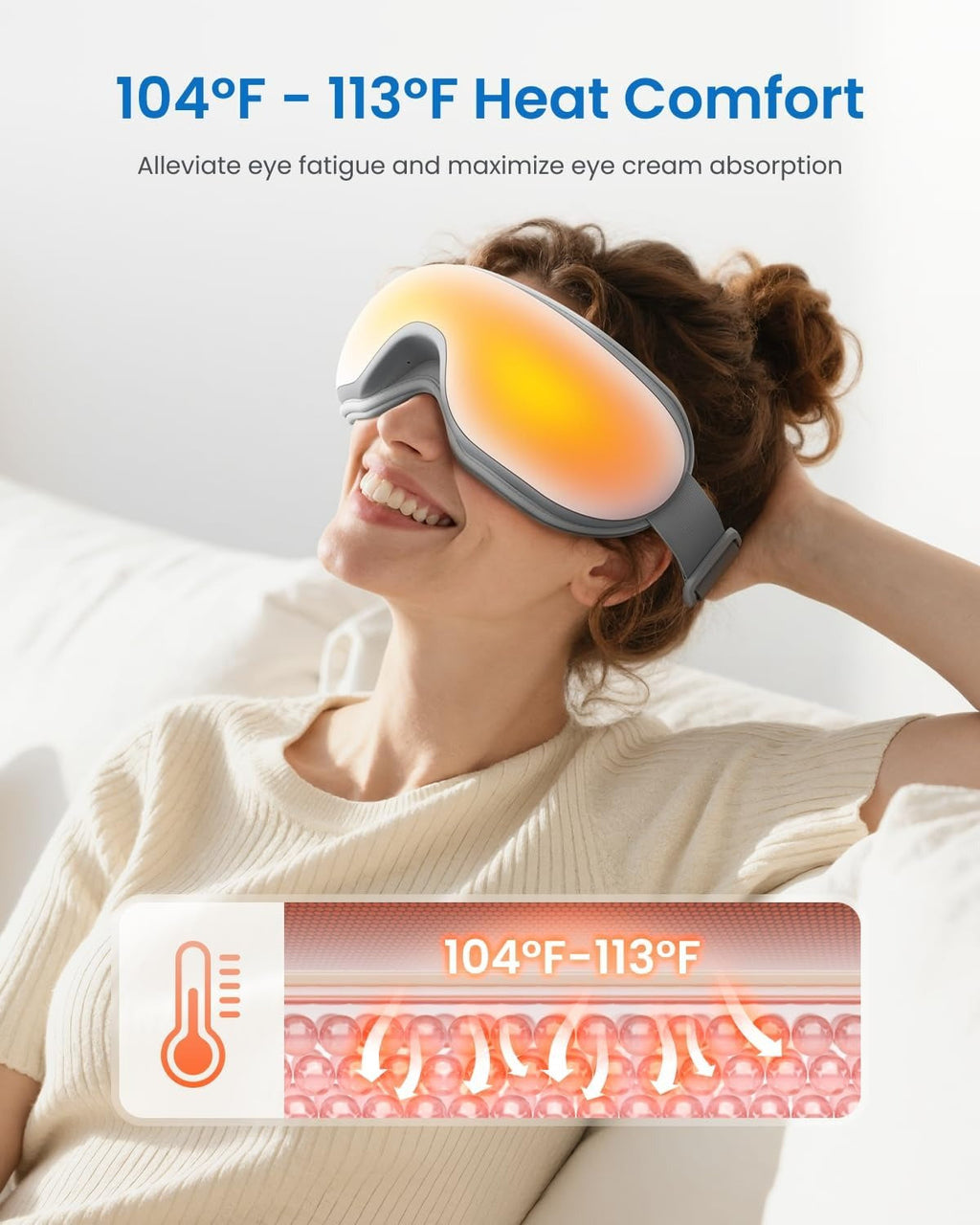 Carsine Eye Massager with Heat, FSA Eligible HSA Eye Mask for Migraine, Sleep Mask for Dry Eyes Relax, Reduce Eyeris Strain White