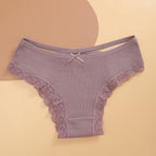Shelliy Ribbed Cotton Lace-Trim Bikini with Bow - View 3