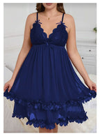 Blue mesh babydoll nightdress, colour card, model shot in an interior — Shelliy Coquette