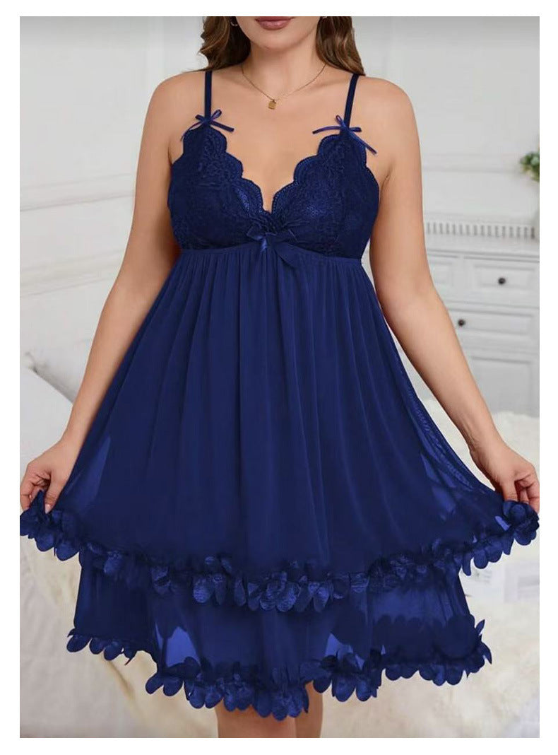 Blue mesh babydoll nightdress, colour card, model shot in an interior — Shelliy Coquette