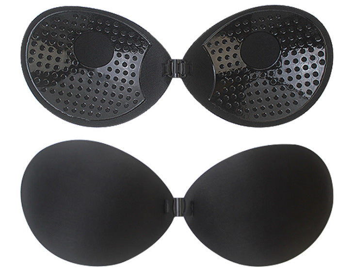 Black adhesive bra, front and adhesive side flat lay — Shelliy Minimalist