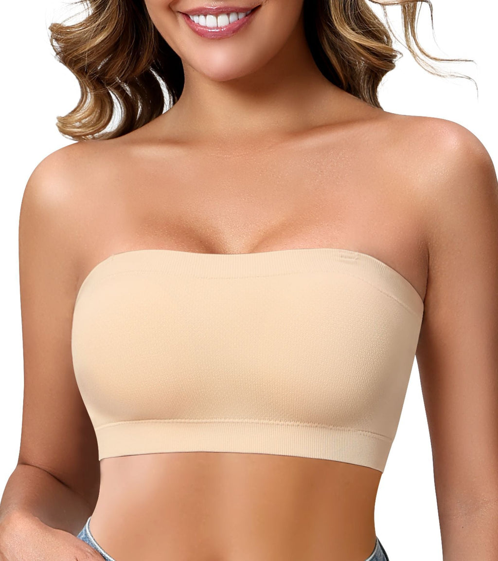 Strapless bandeau bra in nude, front view — Shelliy Minimalist