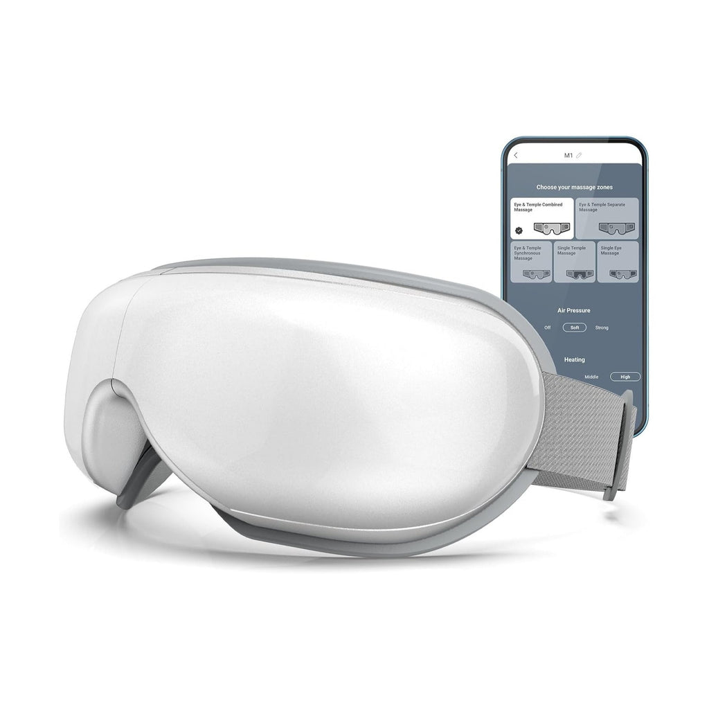 Carsine Eye Massager with Heat, FSA Eligible HSA Eye Mask for Migraine, Sleep Mask for Dry Eyes Relax, Reduce Eyeris Strain White