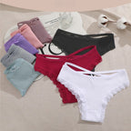 Shelliy Ribbed Cotton Lace-Trim Bikini with Bow featuring delicate romantic lace detailing and ultra-soft comfort waistband — Cozy french aesthetic everyday lingerie (View 3)