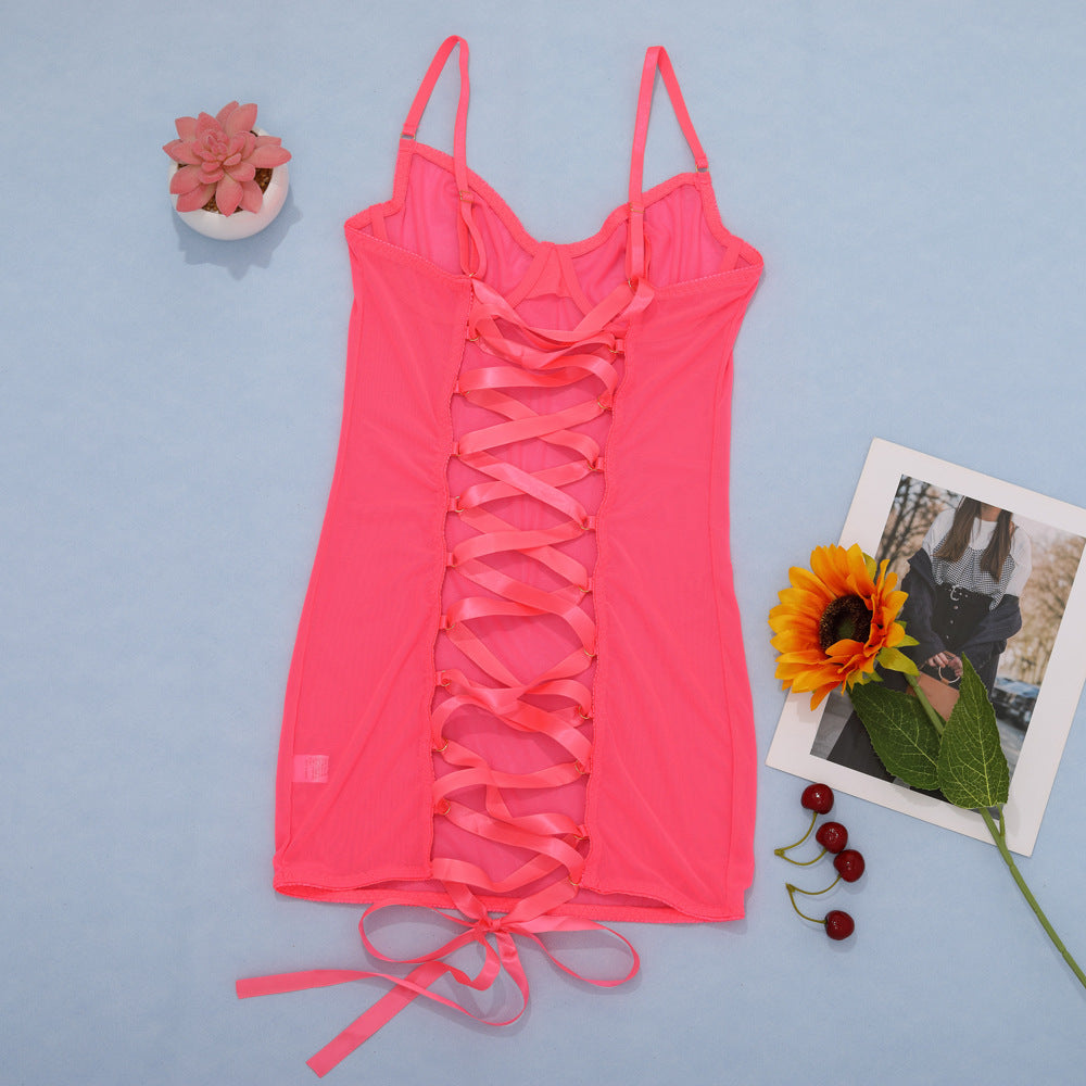 Shelliy Sheer Mesh Bodysuit - Hot Pink