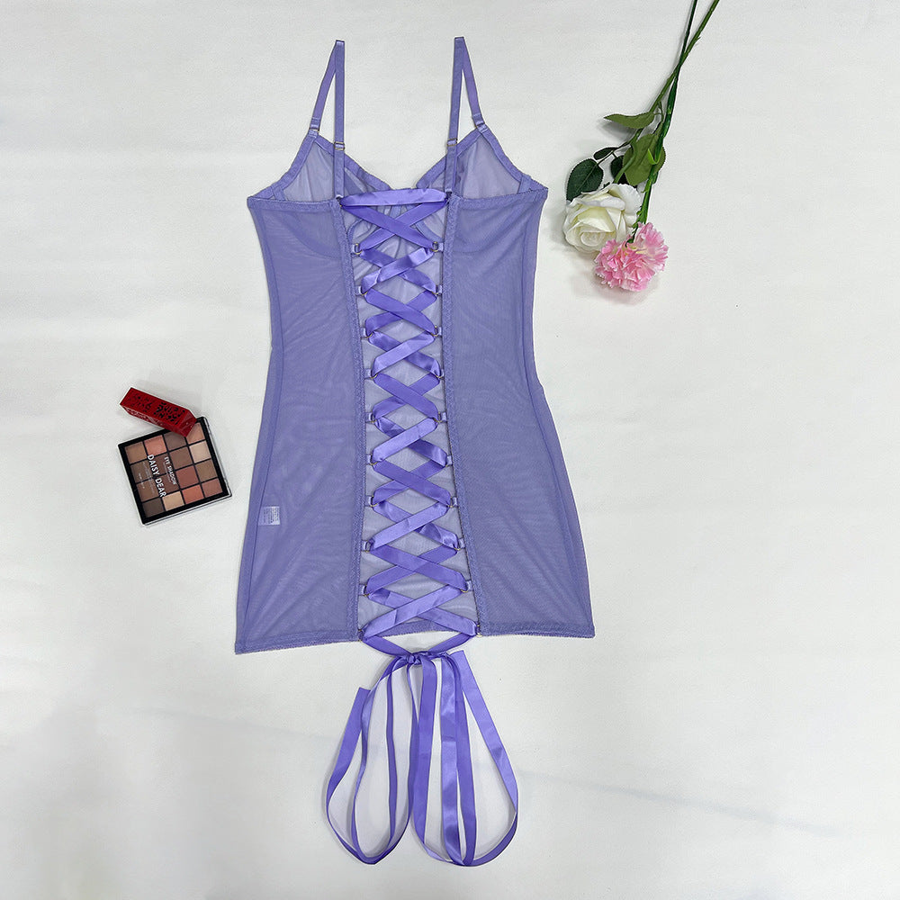 Shelliy Sheer Mesh Bodysuit - Light Purple