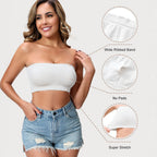 Strapless bra in white with wide ribbed band detail — Shelliy Minimalist